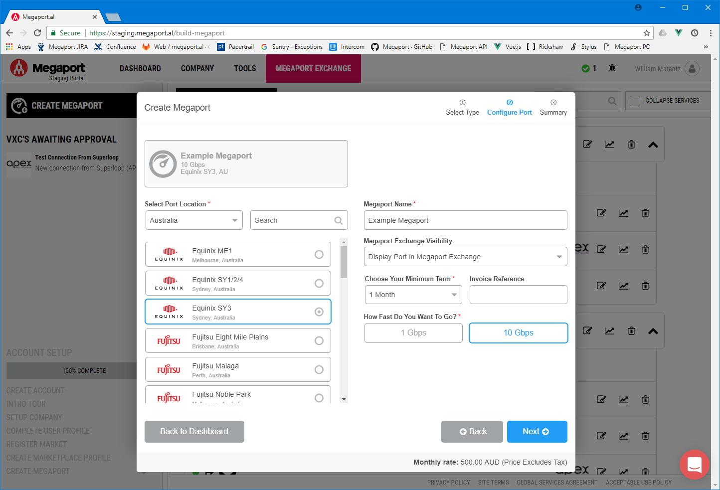 Megaport Configuration Screen