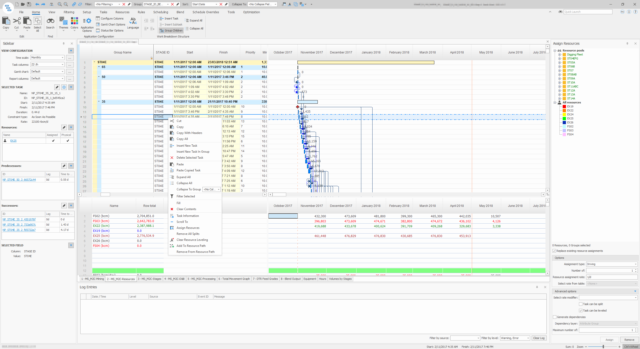 Deswik Scheduler window in its updated format with a side bar of information and updated colour scheme